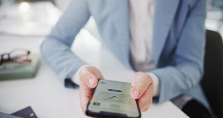 Aufkleber - Hands, phone screen and food delivery in office on web with reading, decision or payment for lunch. Business person, smartphone and hungry with choice for brunch, nutrition and e commerce app at job