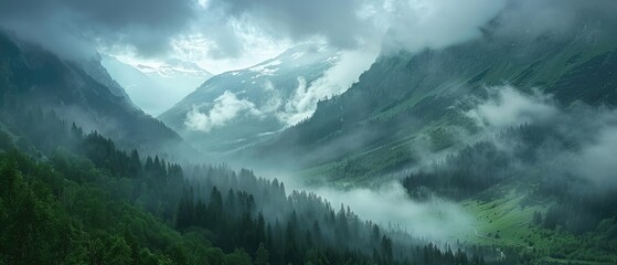 Wall Mural - mountain valley cloudscape, a breathtaking and peaceful scene