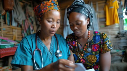 Canvas Print - Two women in Africa are looking at a piece of paper