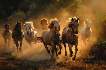 Wall Mural - Horses running outdoors animal mammal.