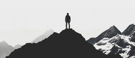 Wall Mural - Silhouette of a man on top of a mountain peak, a powerful and majestic scene