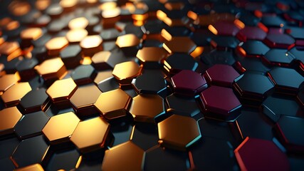 Wall Mural - 4K video. 3D hexagons background with shimmering light Generative AI