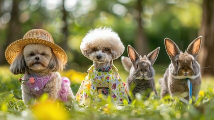 Canvas Print - Adorable Pets in the Garden