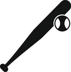 Poster - Black silhouette baseball or softball bat and ball for sports logo on a white background