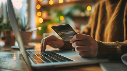 Woman sits at desk with laptop, shopping online, comparing prices on different ecommerce platforms.