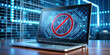 © Adisorn - A modern laptop displays a bold, red no symbol over a robotic pattern, conveying a strong stance against the integration of artificial intelligence in business operations.