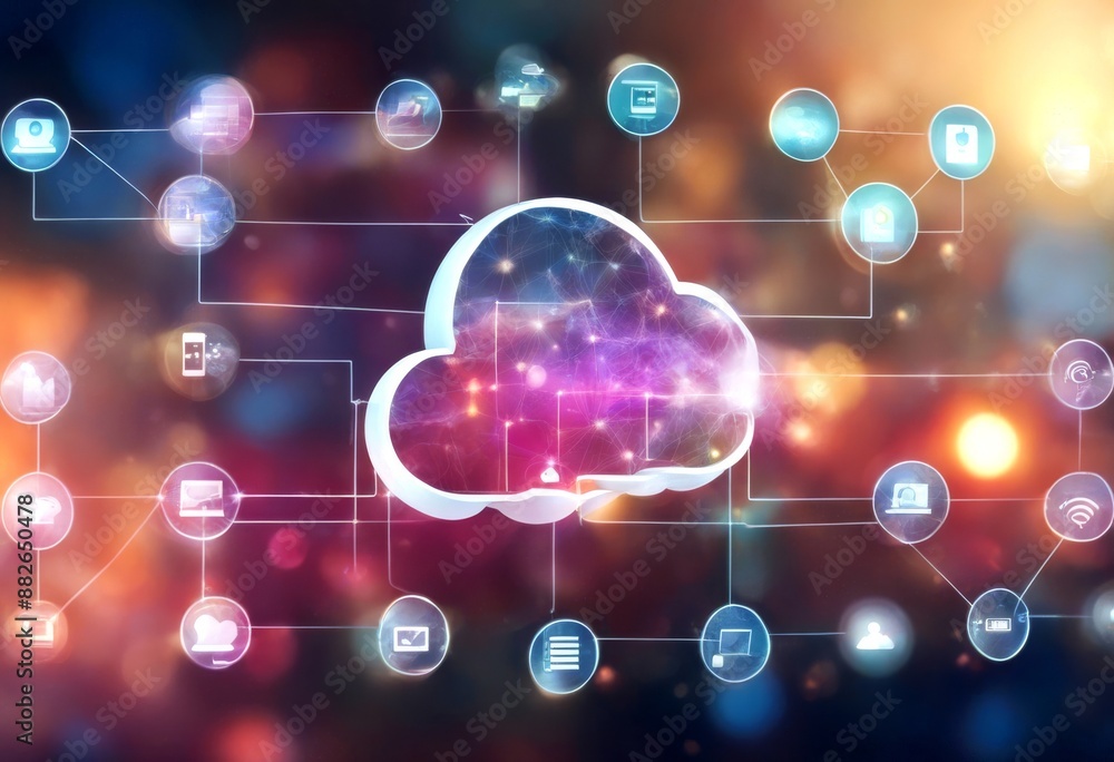 cloud social computing business 3d data technology 4k colourful network ...