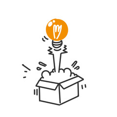 hand drawn doodle lightbulb out of the box