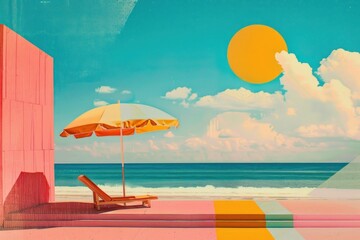 Poster - Retro collage of beach outdoors summer nature.