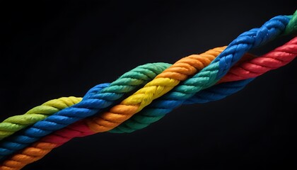 Team rope diverse strength connect partnership together teamwork unity communicate support. Strong diverse network rope team concept integrate braid color background cooperation empower power.