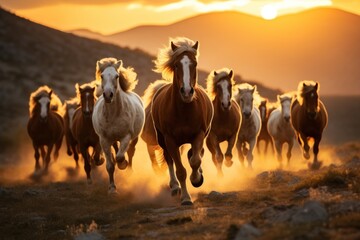 Wall Mural - Herd of stallions running animal mammal.