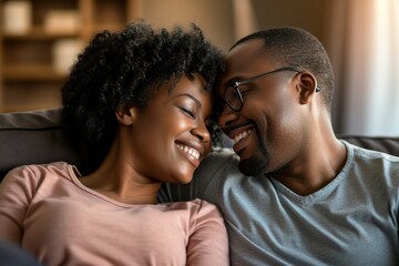 Poster - Black middle age couple laughing adult happy.