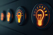 © Emanuel - On and off toggle switch buttons with an idea light bulb icon, symbolizing creative ideas, solutions, and thinking