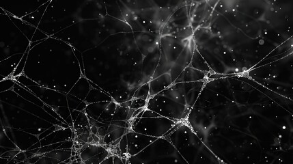 An intricate web of interconnected lines and nodes, resembling a digital network or neural connections.