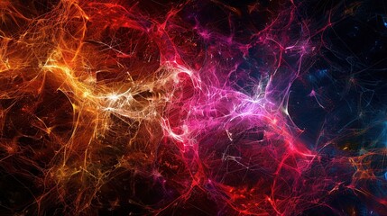 An intricate web of interconnected lines and nodes, resembling a digital network or neural connections.