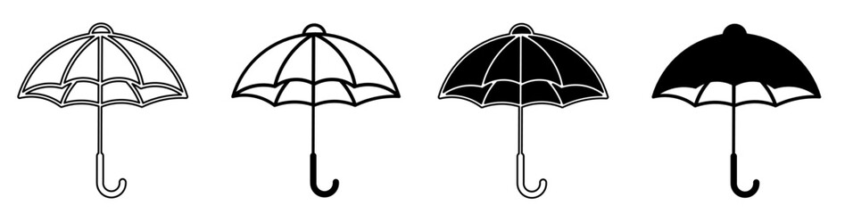 Wall Mural - Black and white illustration of a umbrella. Umbrella icon collection with line. Stock vector illustration.