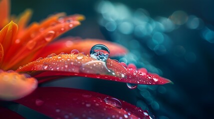 Wall Mural - vibrant water drop on delicate flower petal macro nature shot with detailed textures and vivid color