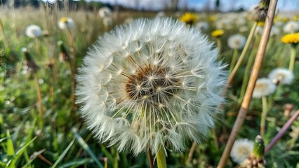 Blühender Löwenzahn auf einer großen Wiese