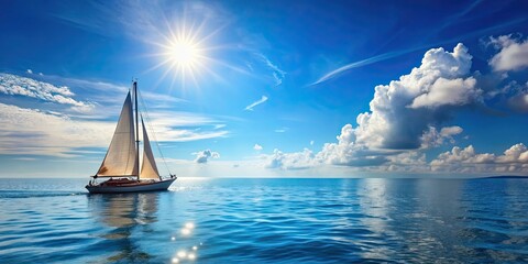 Poster - Sailboat sailing in the ocean on a sunny day, sailboat, ocean, sailing, sunny, day, water, waves, blue, sky, boat