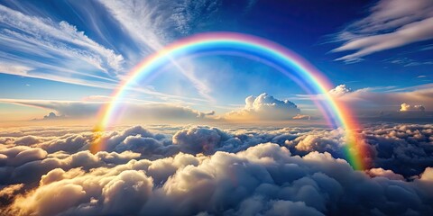 Wall Mural - Dreamy rainbow forming in the sky above fluffy clouds, rainbow, sky, clouds, dreamy, peaceful, serene, nature, colorful