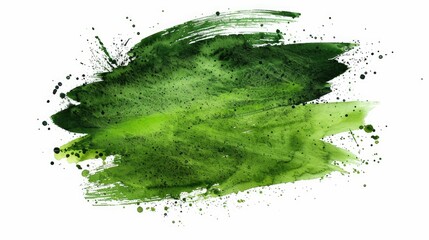 Green brush strokes in black frame with watercolor paint on white background Ample space for text