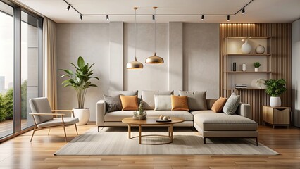 Wall Mural - Modern living room with minimalist design and neutral colors , home, interior, decor, furniture, contemporary, design, stylish