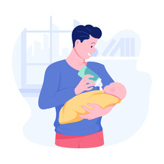 Wall Mural - Father feeding milk with bottle, flat character illustration 