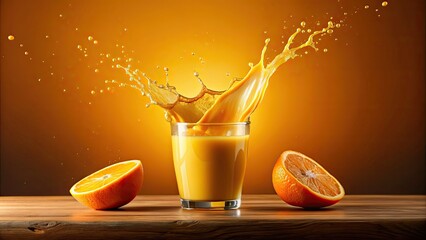 Sticker - Orange juice splash in the air with droplets of liquid splashing around, orange, juice, splash, fresh, beverage, drink, fruit