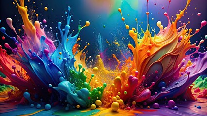 Wall Mural - Colorful paint splashes in abstract patterns , vibrant, artistic, design, creativity, texture, messy, vibrant