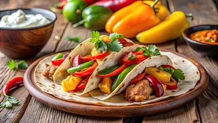 Poster - Delicious grilled chicken fajita with colorful peppers and sour cream, grilled, chicken, fajita