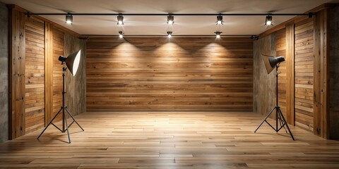 Canvas Print - Empty wooden room with studio lighting for product presentation background, product, studio, lighting, wooden