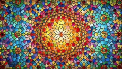 Poster - Colorful stained glass mosaic depicting a vibrant design, stained glass, mosaic, colorful, vibrant, art, pattern, texture