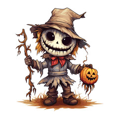 Wall Mural - a player design of a charismatic cartoon scarecrow giving out candy, made of cute stitched texture