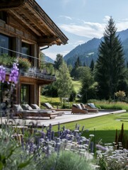 Wall Mural - award winning photography, beautiful luxury alpine chalet in summer, nature 