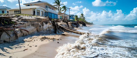 Wall Mural - Furious hurricane battering coastline, eroding the land with raw power, captured in dramatic style.