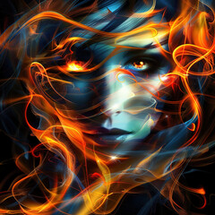 Wall Mural - The phoenix girl is reborn in the flames