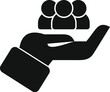 © anatolir - Businessperson holding a group of people in their hand, representing customer care