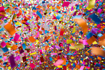 Bright and colorful confetti falling in mid-air