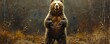 © Svitlana - A photorealistic painting of a powerful grizzly bear standing on its hind legs, its size and strength commanding respect.