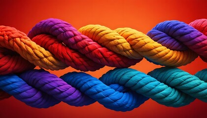 Team rope diverse strength connect partnership together teamwork unity communicate support. Strong diverse network rope team concept integrate braid color background cooperation empower power.