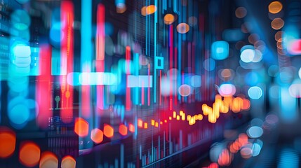 Wall Mural - Financial graph and stock market data overlay on a blurred office background, representing market analysis