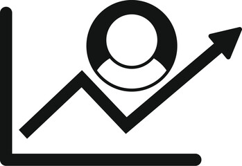 Sticker - Black and white icon of a businessman analyzing a growing arrow chart