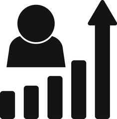 Poster - Manager presenting positive statistics with growing bar chart and arrow