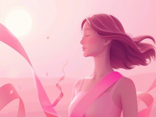 Wall Mural - Woman in Pink Dress with Ribbon