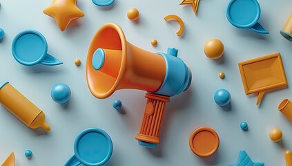 Poster - 3D Rendered Megaphone and Speech Bubbles