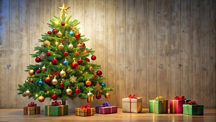 decorated christmas tree with colorful ornaments and presents underneath, christmas, tree, gifts, fe