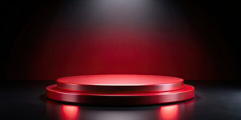 Canvas Print - Red light round podium on black background for mock up, red light, round podium, black background, mock up, display