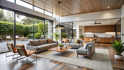 Poster - Minimalist and modern MCM house interior design with clean lines and mid-century decor , MCM, house