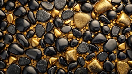 Canvas Print - Pattern of soft black and gold stones, black, gold, stones, background, texture, decorative, abstract, elegant, luxurious