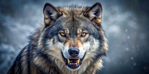 Canvas Print - Fierce and intimidating angry wolf in the wild , predator, aggressive, animal, wildlife, nature, fierce, growling, wild, danger, forest